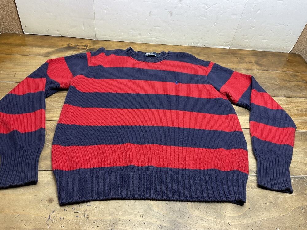 Vintage Polo Ralph Lauren Striped Sweater Knit Crewneck Mens Size Large